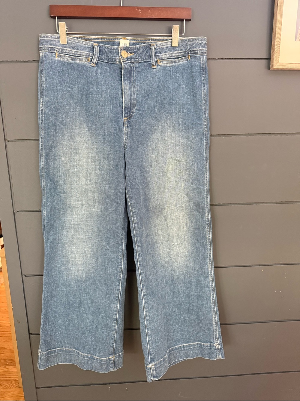 GAP Denim High Rise Wide Leg Crop Jeans Women's 31/12 Blue Stretch - Picture 2 of 4